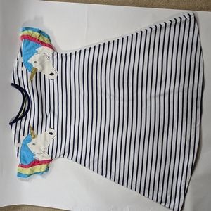 Mini Boden navy striped unicorn dress size 9-10/ 140 cm